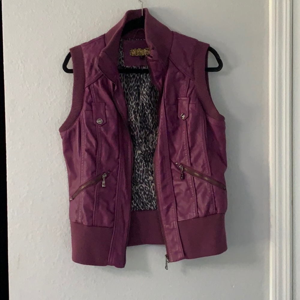 Plum faux leather jacket vest